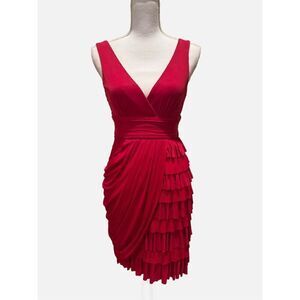 BCBGMAXAXRIA “JUNE” Red Tiered V-Neck Jersey Sheath Mini Dress Sz 4